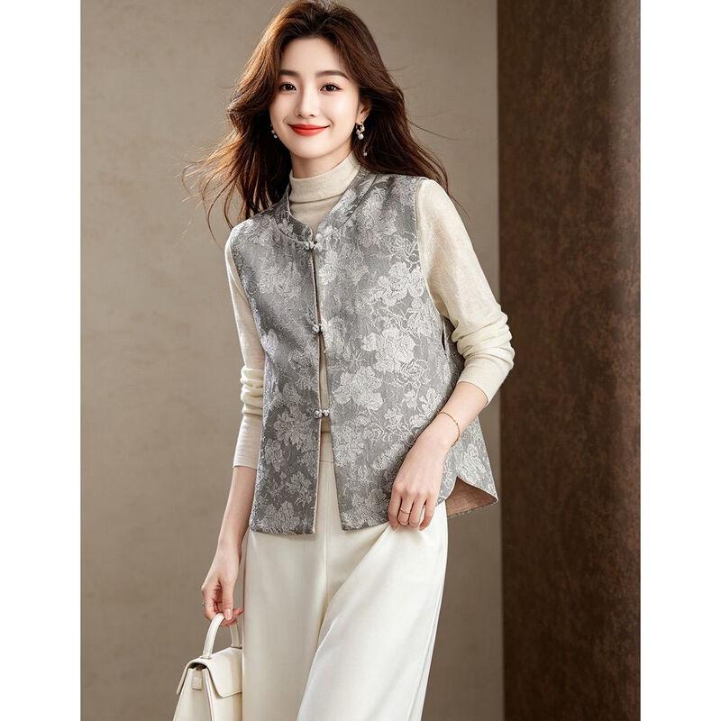 D.F.DEAR New Chinese Style Jacquard Stand Collar Vest for Women