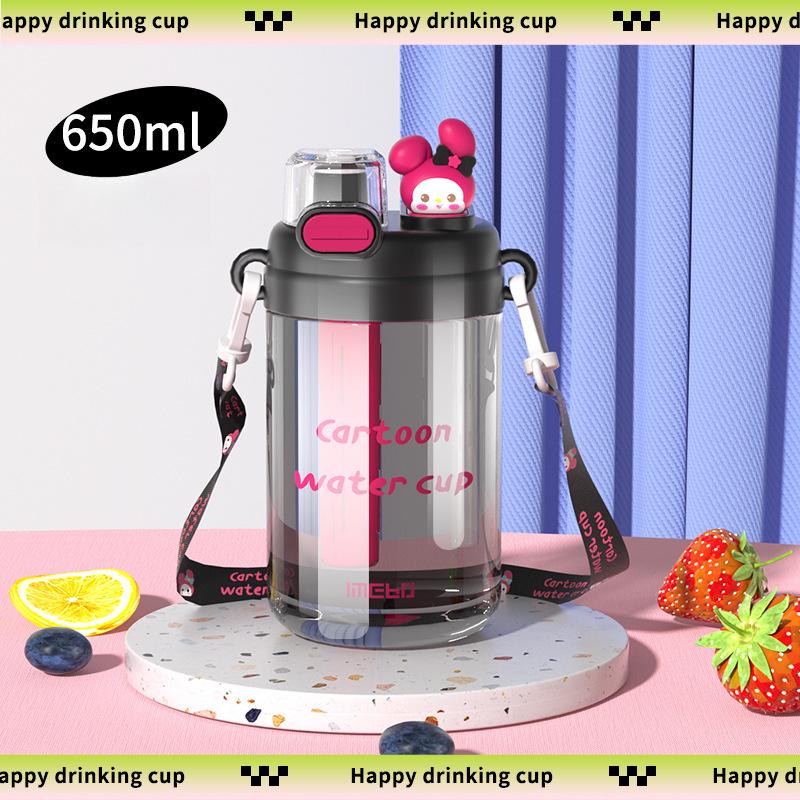 Creative Doll Double Drinking Fruit Teacup Independent Tea Warehouse Direct Drinking Straw Dual-purpose Water Cup Crossbody Strap Plastic Cup