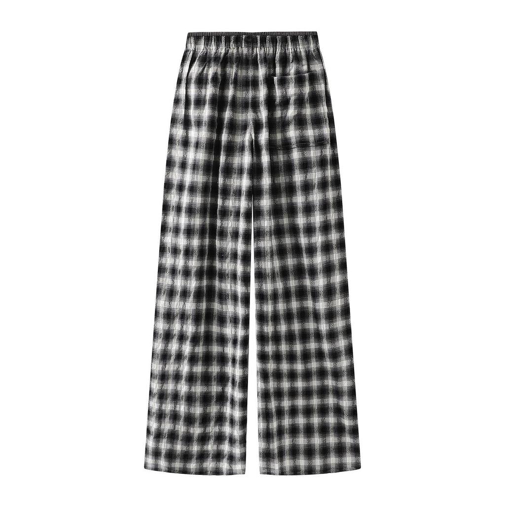 Women's Elastic Waist Plaid Wide-Leg Trousers - Spring/Summer 2026 Collection