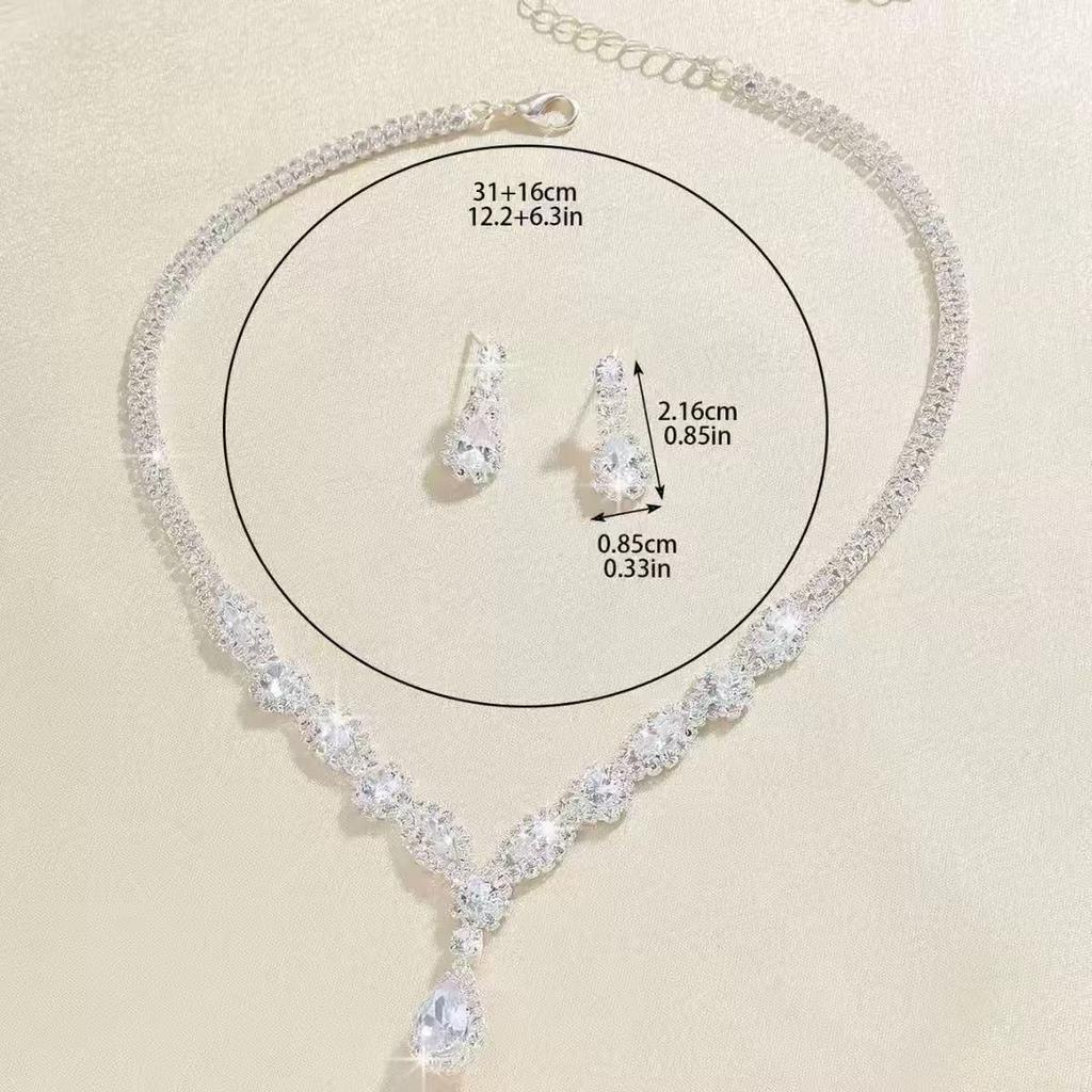 Modeschmuck Damen Wasser Diamant Zirkon Funkelnde Halskette Ohrringe Wassertropfenförmig Leichter Luxus Eleganter Schmuck