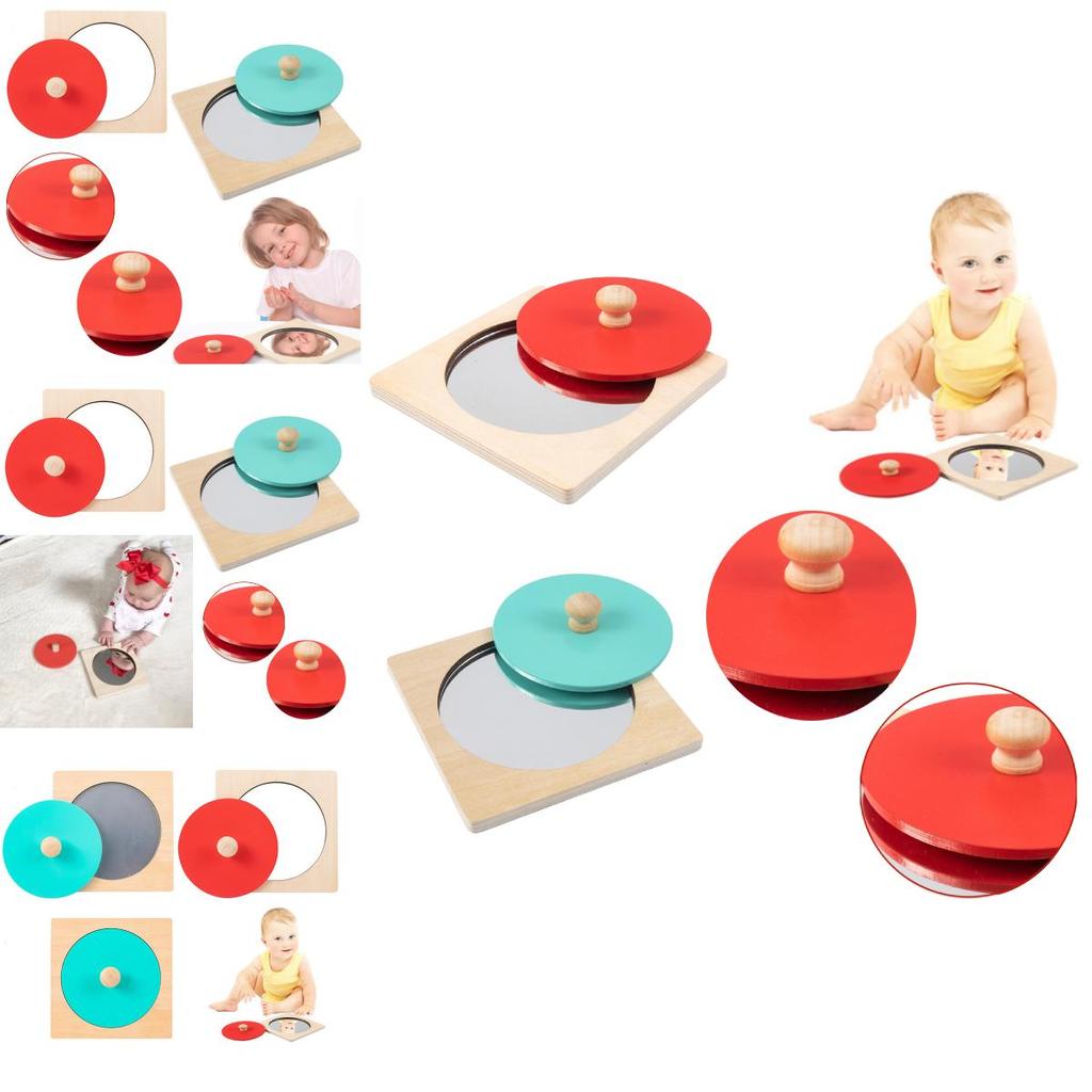 Hoshi Baby Wooden Montessori Mirror Peekaboo Knob Puzzle, Infant 3mos+ Tummy Time Toy