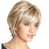 Women's Short Straight Fluffy Wig with Side Bangs Blonde and White Front Lace Heat Resistant Synthetic Fiber Wigs