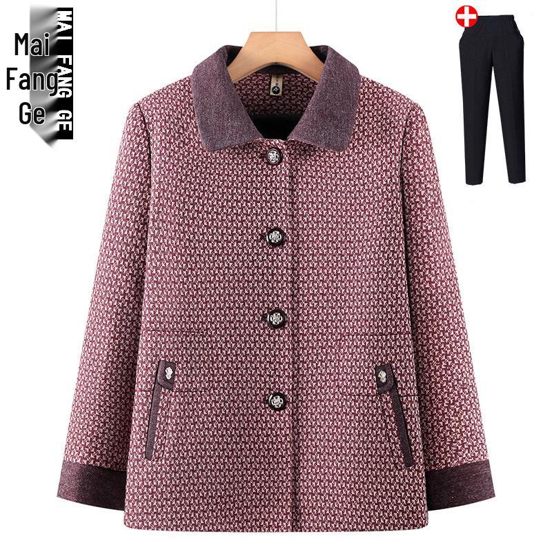 2026 New Spring/Autumn Plaid Cardigan for Middle-aged and Elderly Women - Stylish Grandma Jacket