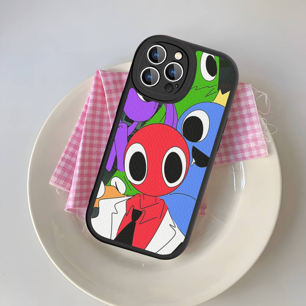 Cartoon R-Rainbow Friends For IPhone 16 15 14 13 12 11 Pro Max Plus Leather Phone Case