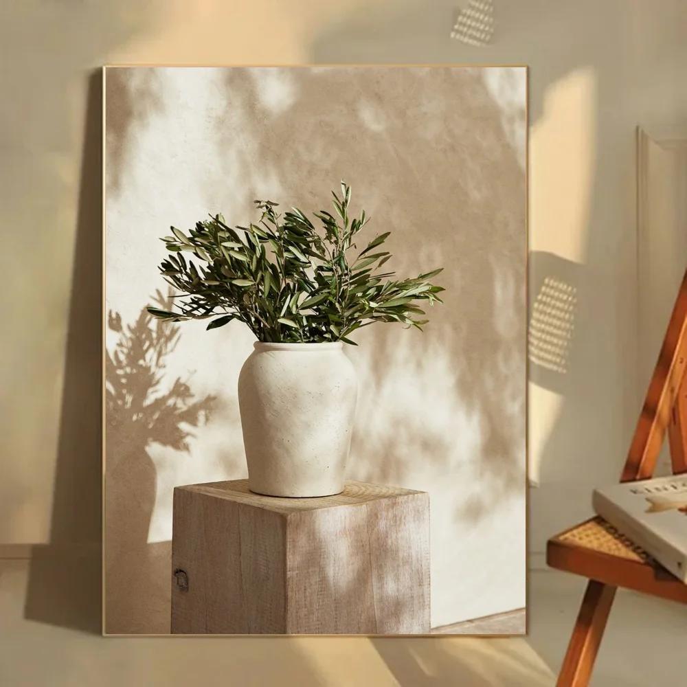 1pc Vintage Minimalist Wall Art Italy Olive Tree In Vase Poster Self-adhesive Art Waterproof Paper Sticker Wall Decor