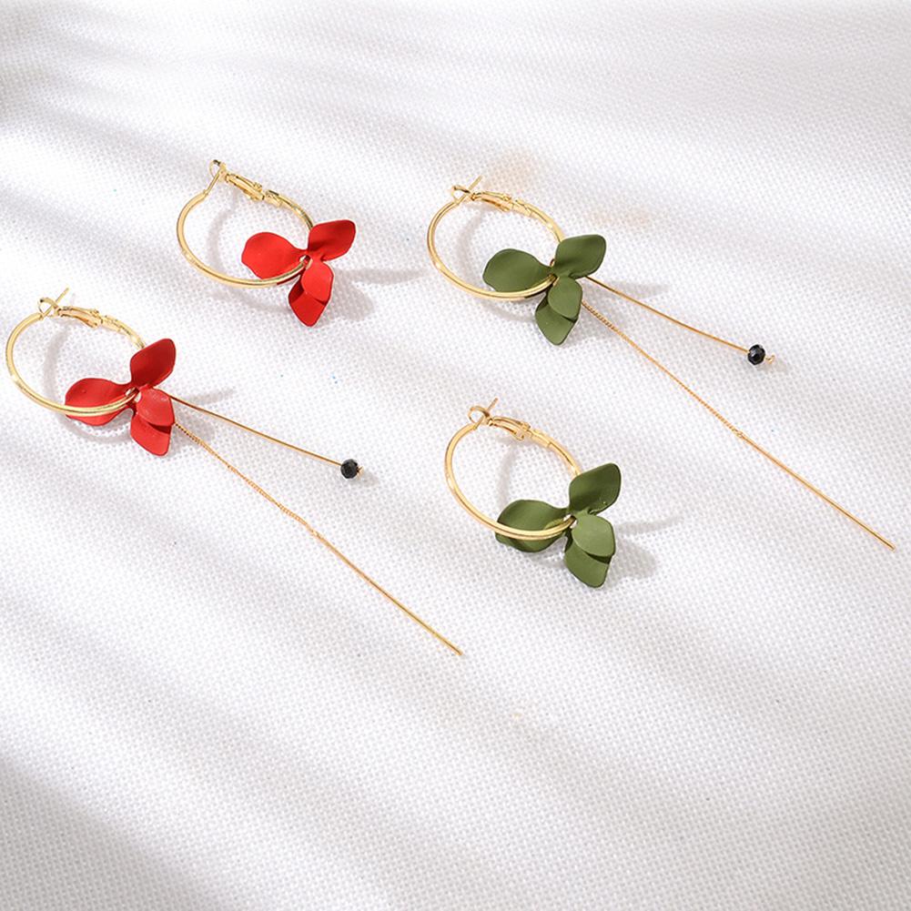 Women Popular Petal Asymmetrical Earrings Geometric Circles Tassel Earrings with Studs