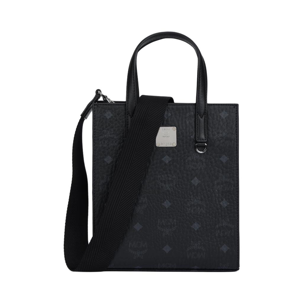 MCM Klassik Geblümtes Leder-Tote-Bag Einkaufstasche Messenger-Tasche Umhängetasche Crossbody-Handtasche Mini Unisex Schwarz