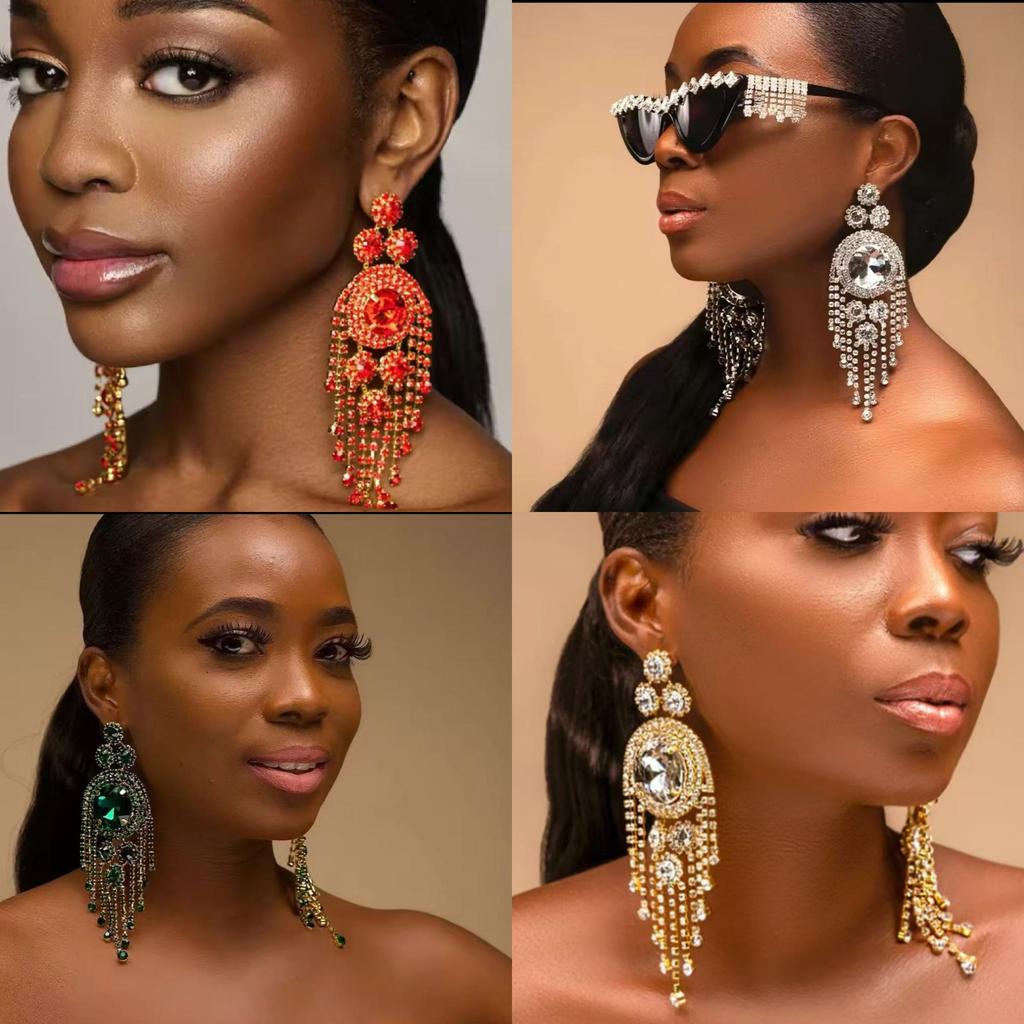 Pendientes Largos con Borlas de Flor de Diamante de Agua Para Mujer Joyería de Fiesta de Moda