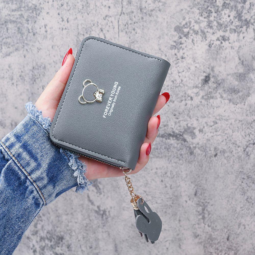 Tassel Pendant Credit ID Card Bank Card PU Leather Short Wallet Coin Purse Bear Wallet Card Holder