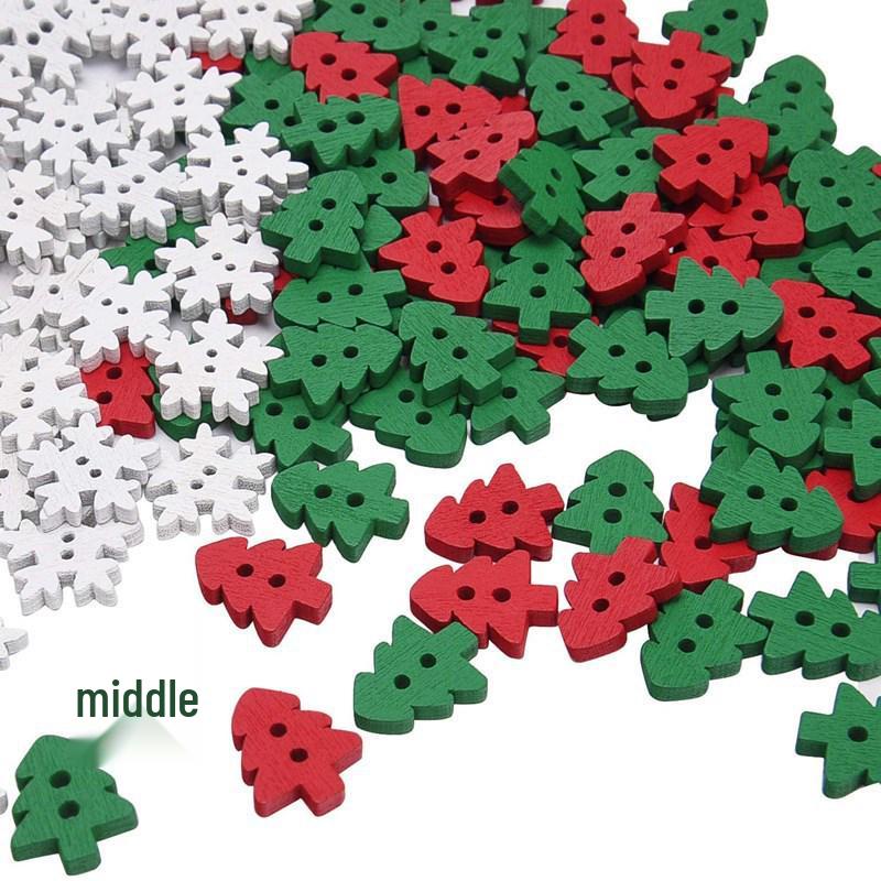 Christmas Tree & Elk Wood Decorative DIY Buttons Set: Printed Gloves & Colorful Designs