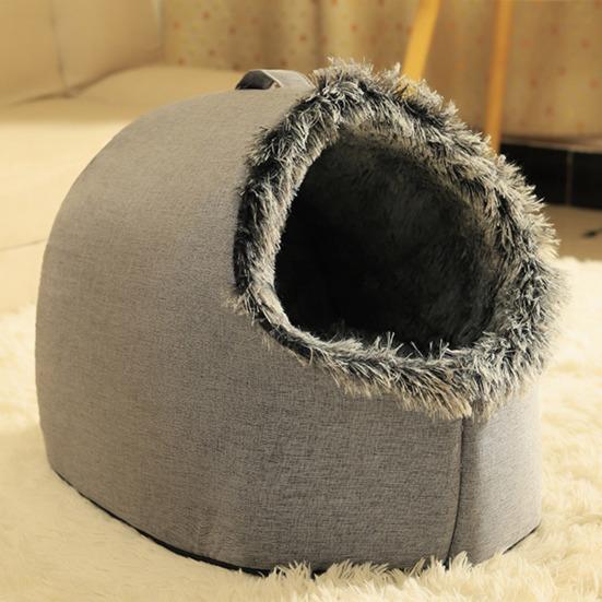 Warm Cat Cave Bed Cozy Pet Calming Nest Plush Hooded Cat Bed Fluffy Winter
