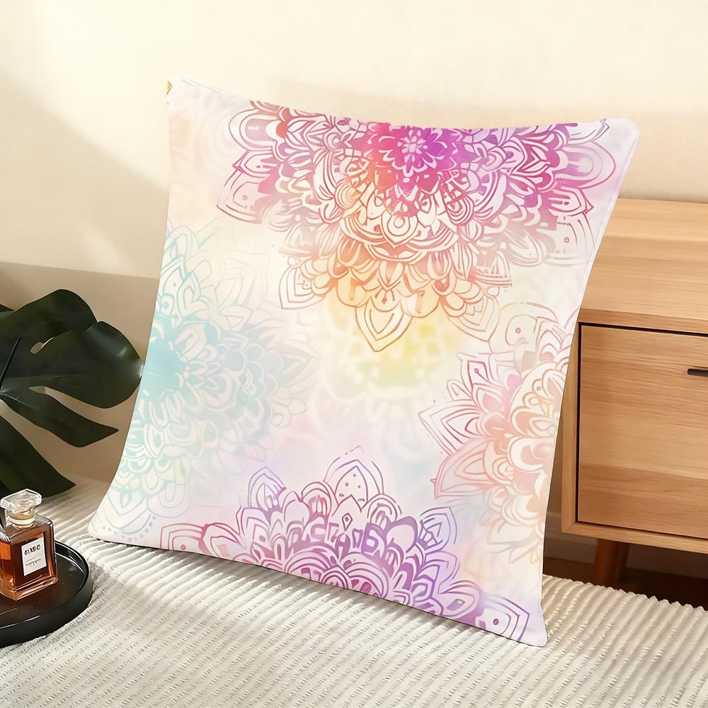 Floral Mandala Pattern Cushion Cover Soft Short Plush Pillow Cover Smooth Cozy Texture Aesthetic Cushion Case Home Decor