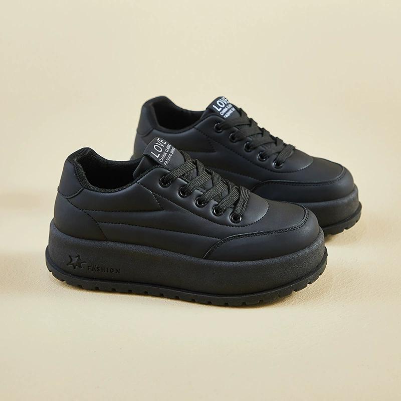 Lässige Plateau-Sneaker für Damen Bequeme PU-Leder Schnür-Laufschuhe Rutschfeste Tennis-Sneaker Atmungsaktive Damen-Laufschuhe