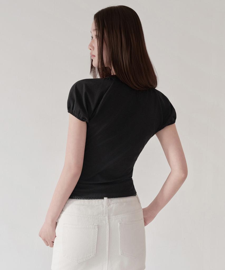 MUSINSA STANDARD WOMAN Women'S Volume Sleeve Slim T-Shirt [Black]