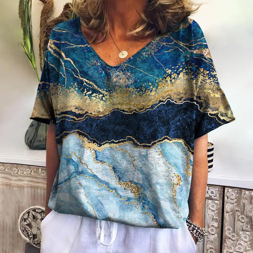 Women's 3D Print T-shirt Plus Size Harajuku Streetwear Casual V-neck Shirt