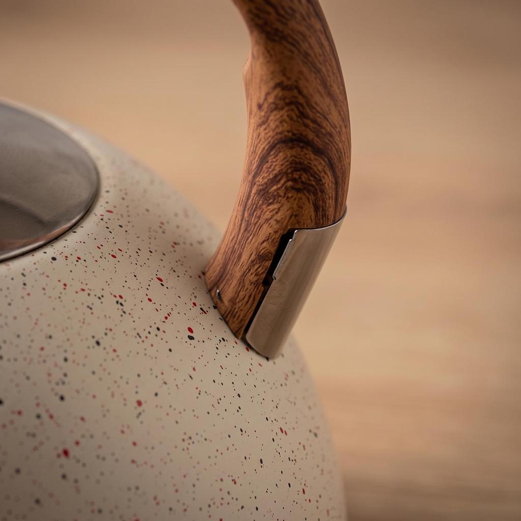 Stainless Steel Singing Tea Kettle | HeatResistant WoodGrain Handle, with Whistling