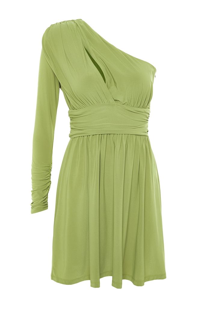 Damenmode Neues Kleid Saks Taille Geöffnet Skater Gestrickt Fenster Ausschnitt Detailliert Elegant Abendkleid