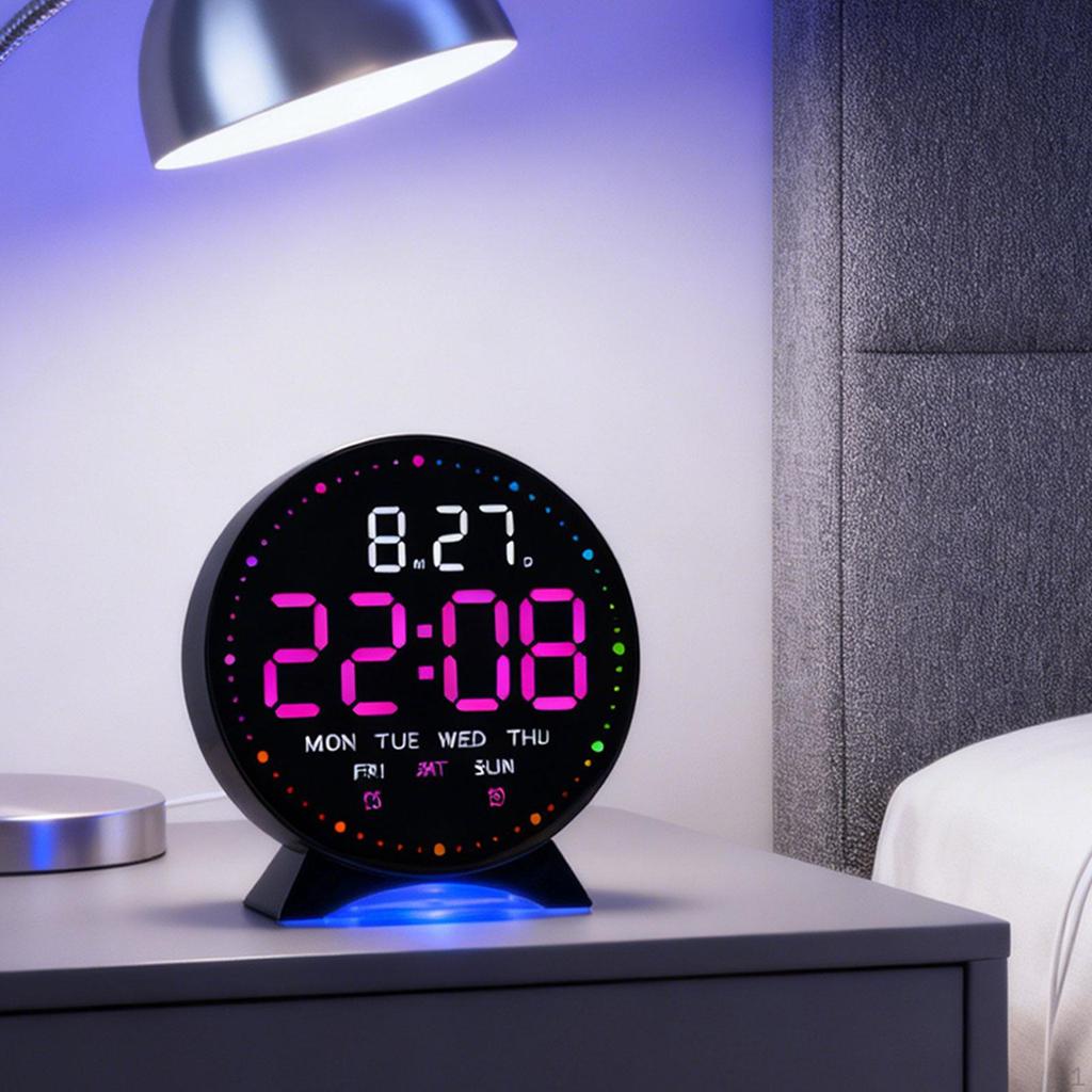 Alarm Clock Adjustable Brightness Multifunctional Modern Silent LED Bedside Clocks for Home