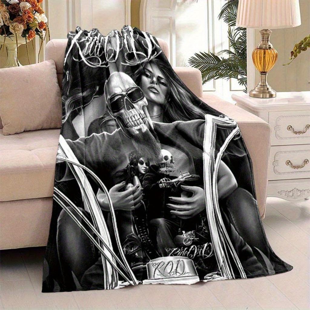 Motorcycle Flannel Blanket – Knit Crafted Ultra-Soft Throw – Perfect for Office Home Decor – Stylish Themed Gift