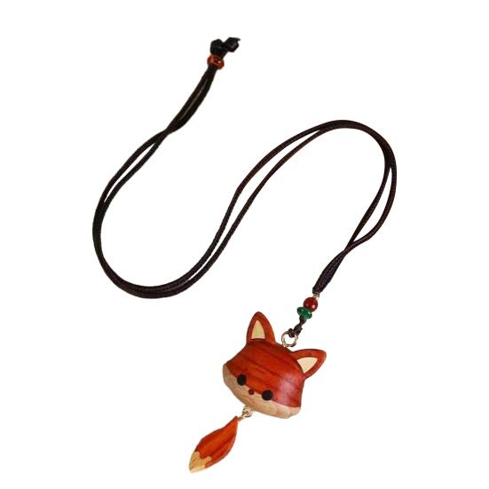 Hand-Carved Wooden Fox Pendant Keychain Cute Animal Design Phone Keys Bag Charm Eco-Friendly Gift Accessory