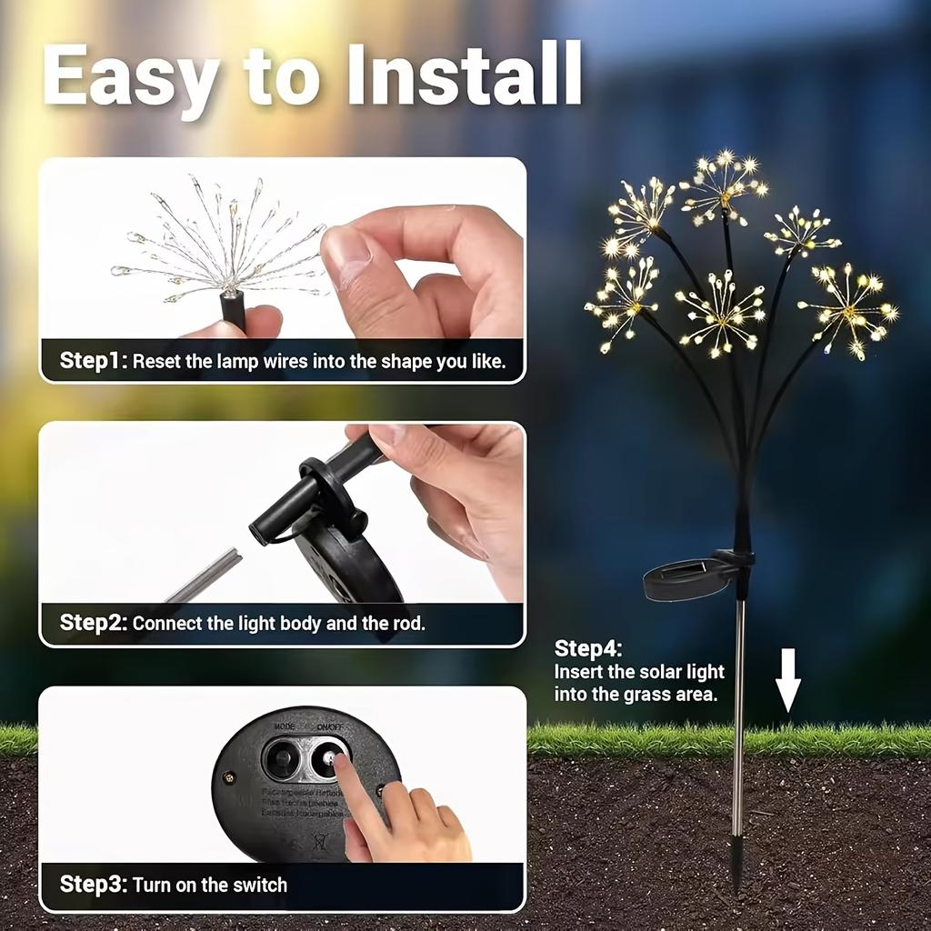 1/2/4pcs Solar Firework Lights Warm White Light Suitable for Garden Lawn Camping Steps Greenway Courtyard Decoration Lawn Lights