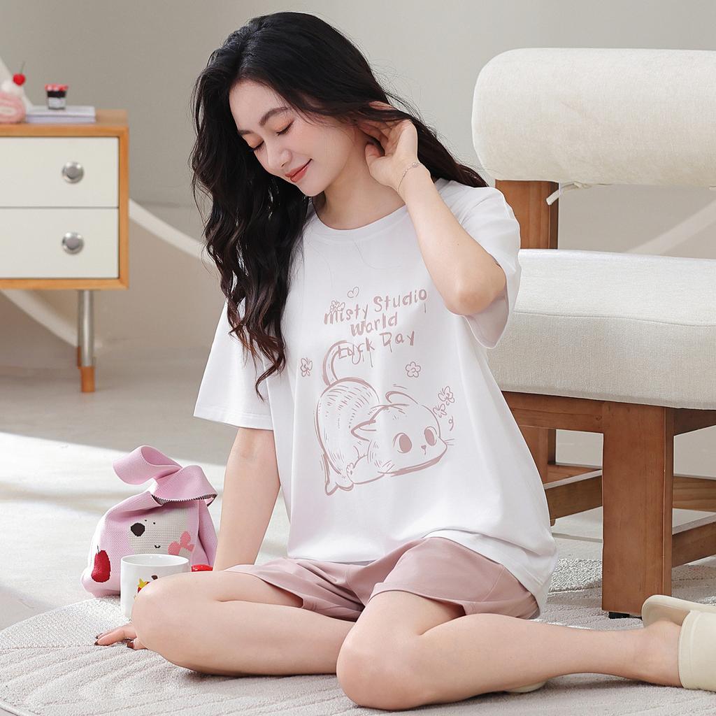 Pajamas Women's Summer Pure Cotton Short-sleeved Shorts Thin Summer Casual Women's Sweet and Cute Loungewear Summer Suit
