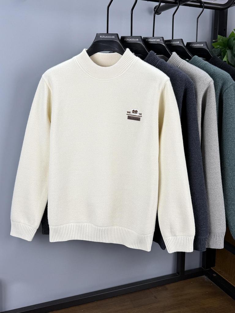 2025 Winter Men's High-End Semi-High Neck Chenille Velvet Sweater: Thickened, Warm Knit Base Layer