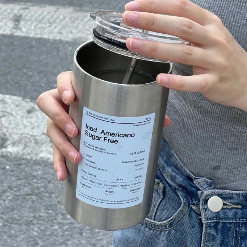 304 Stainless Steel Ice American Style Keep Cold Coffee Cup Double Vacuum Mug Home Double Drinking Lid Portable Insulation Cup