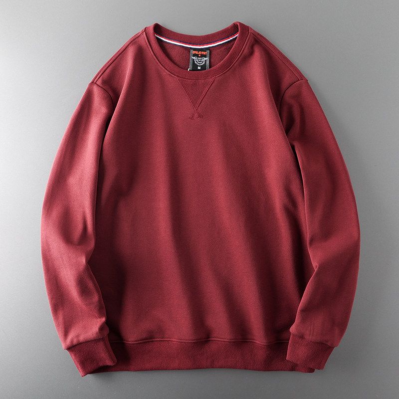 American-Style Retro Patch Spring and Autumn Export Sweater Maroon Red 3XL
