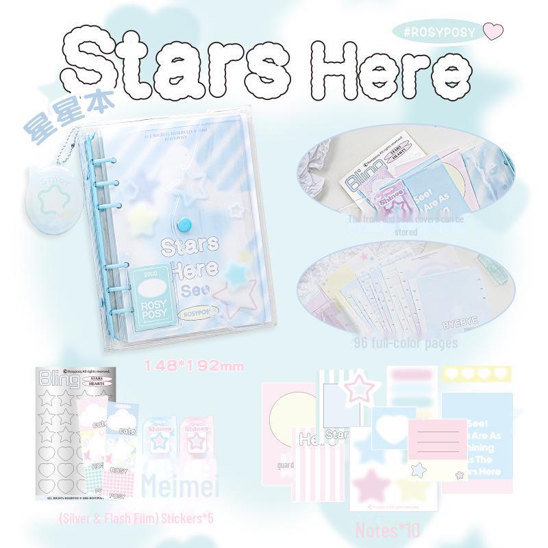 RosyPosy Shinee Star Loose-Leaf Notebook: Soft Design, PVC Cover, Color Pages.