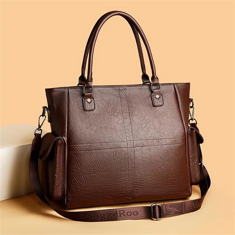 Women Casual Top-Handle Tote Bags High Quality Soft Leather Handbags Retro Luxury Shoulder Bag Ladies Large Crossbody Bags