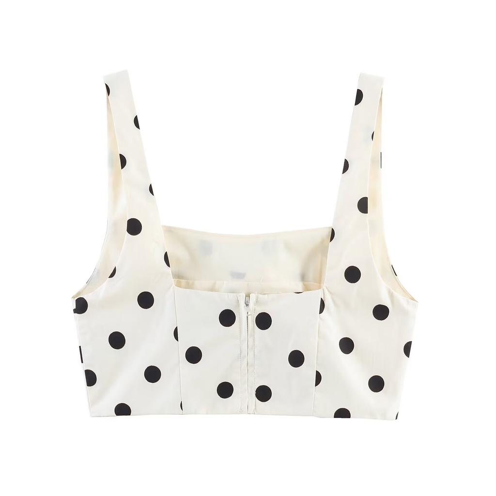 European and American Style, New Women's Clothing, Foreign Style Polka Dot Short Top, Polka Dot Asymmetrical Midi Skirt
