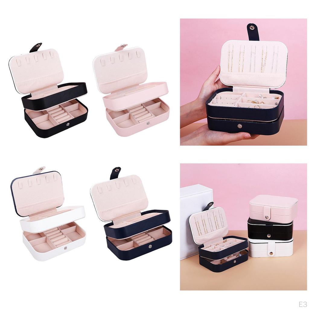 2 Layers Jewelry Box, Removable Dividers with Hanging Hooks Chic PU Leather Display Storage Case