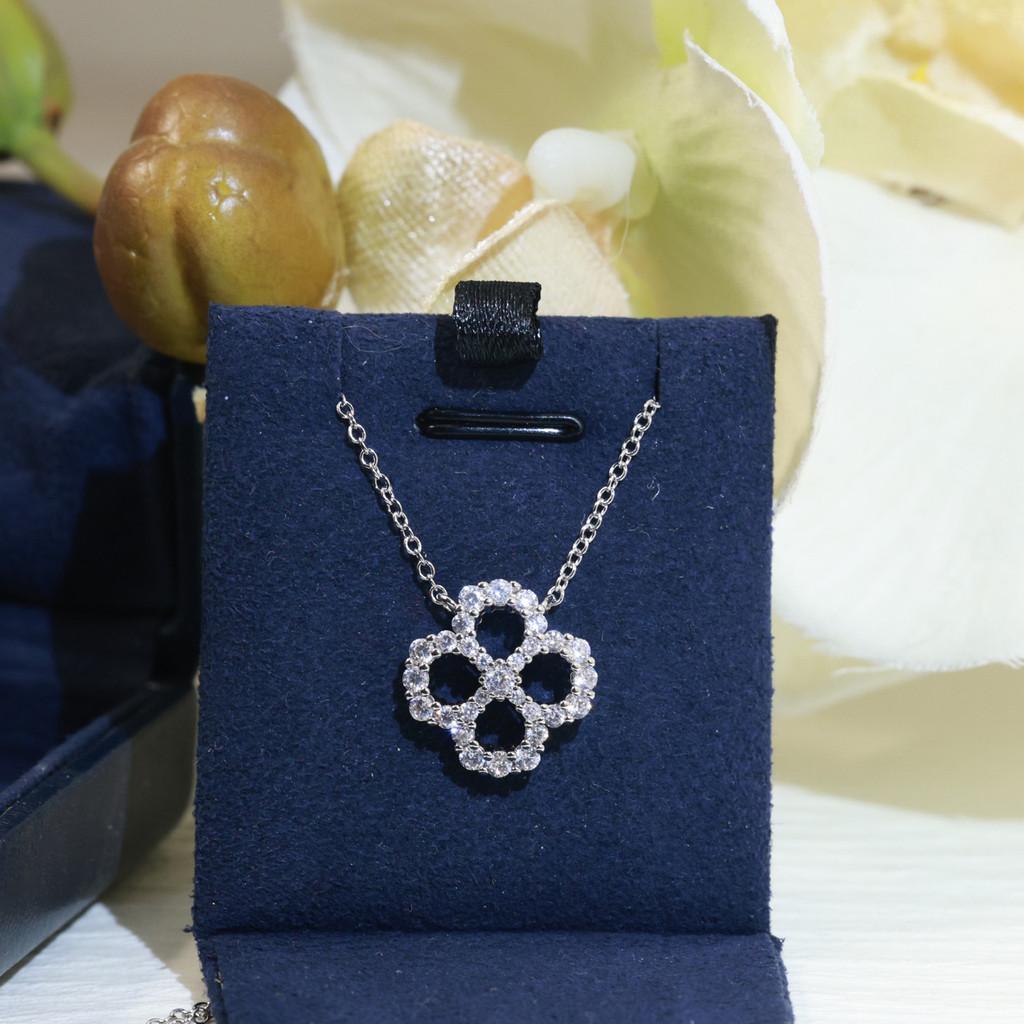 Classic Clover Full Diamond Necklace with Non Allergic Material Non Allergenic Material, 18k Thick Gold Electroplated Free Box Gift Jewelry