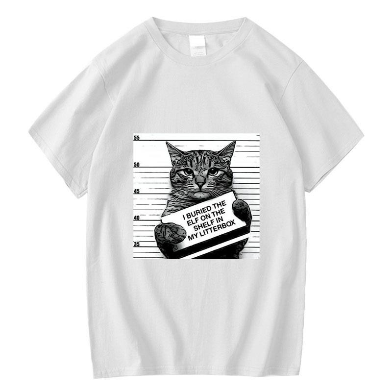 Funny Crime Cat Print Casual O-neck Loose Men Women Tee Shirt Summer Humor Unisex Short-sleev Casual Creativity Streetwear Tops