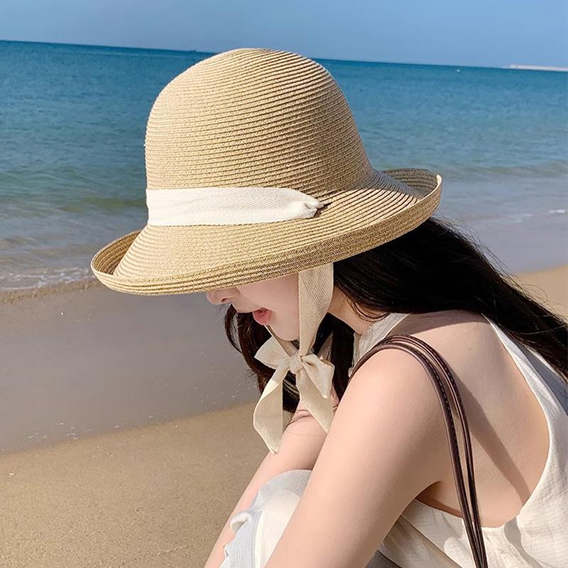 Light Luxury Sun Hat Japanese New Japanese Straw Hat Women's Summer Flip Flops Out for Vacation on The Beach Sun Protection Sun Hat