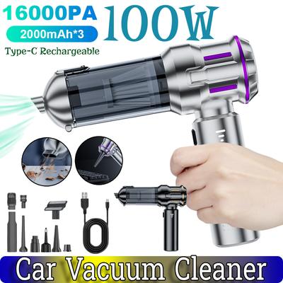 2025 New 16000pa Type-C Rechargeable Electric Car Vacuum Cleaner 100W 3-Speed Cordless Brushless Motor for Office and Home Cleaning