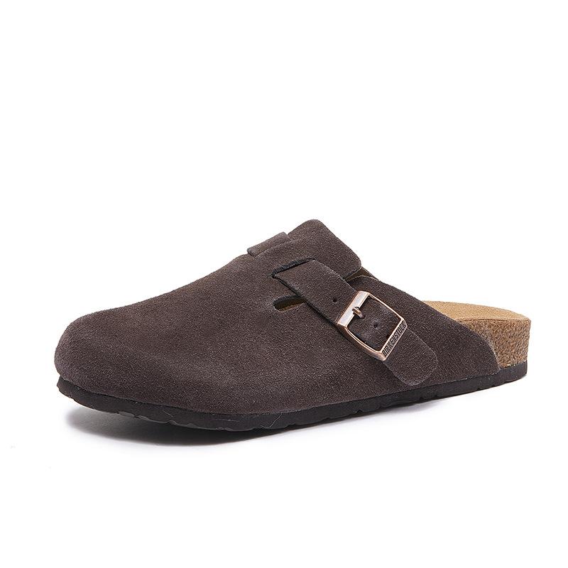 Genuine Leather Cork Soles Flat Bottom Cowhide Fishing Boken Shoes Casual Flip-flops