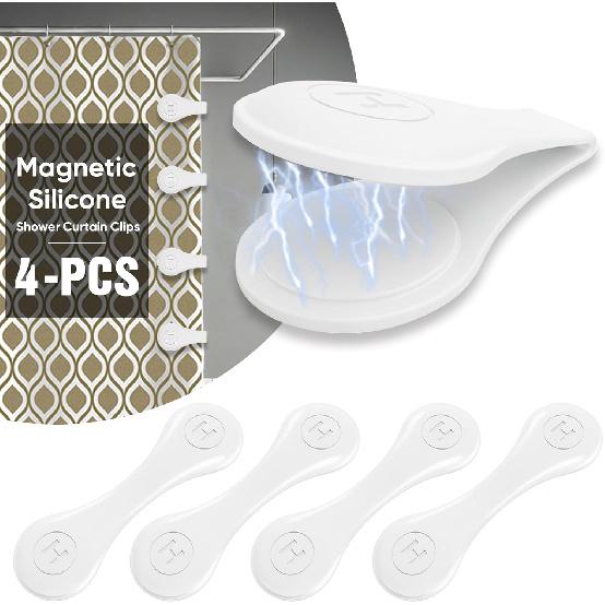 4 Pack Magnetic Silicone Shower Curtain Clips for Keeping Liner Closed to Wall Agat Water Splashing Out, Self Adhesive Windproof Splash Holder, Easy