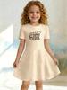 3D Cute Printed Dress for Young Girls, Short Sleeved Round Neck Children's Party A-line Dress Suitable for Birthday Gifts