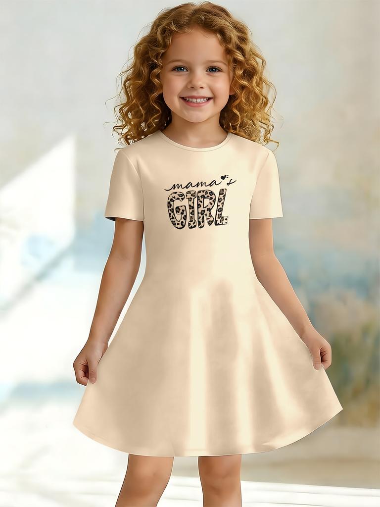 3D Cute Printed Dress for Young Girls, Short Sleeved Round Neck Children's Party A-line Dress Suitable for Birthday Gifts