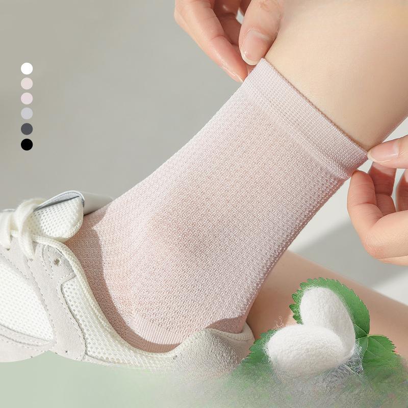 Female Summer Thin Style All Match Pure Color Sweat Absorption Antibacterial Mesh Breathable Tube Socks