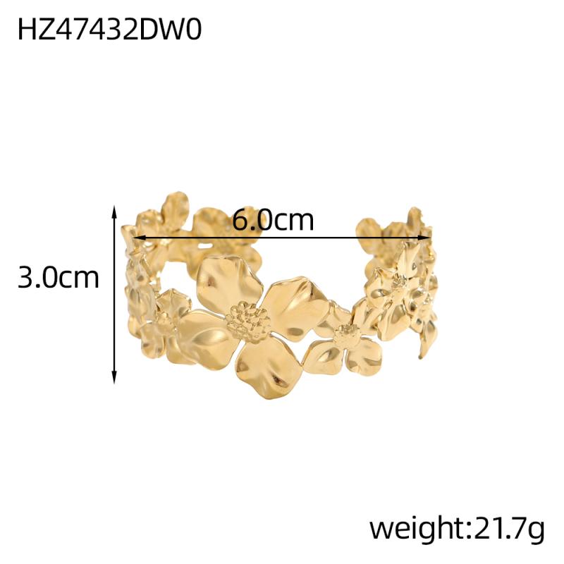 CARLIDANA Exquisite Gold Plated Waterproof Jewelry Gift Stainless Steel Flowers Open Chunky Cuff Bracelet Bangle for Women