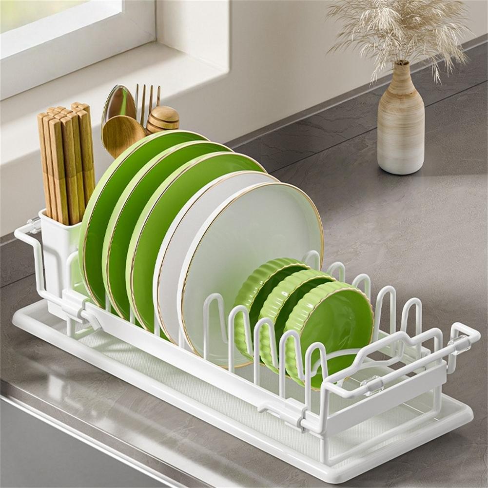 Space Efficient Expandable For Kitchen Dish Drying Rack with Pot Lid Holder and Cutlery Compartments for Sink Counter
