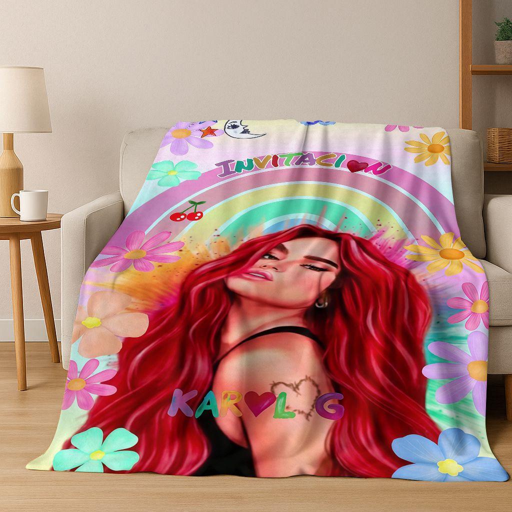 3D Karol G Singer Carolina G Art Flannel Blanket,Cozy Soft Throw Blanket for Home Bedroom Bed Sofa Picnic Office Cover Gift