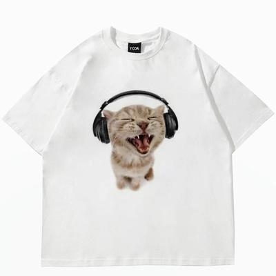 Top Women's Cute Cat Printed Short Sleeve T-shirt Women's Harajuku Fashion Couple Loose Street Style Y2K Clothing