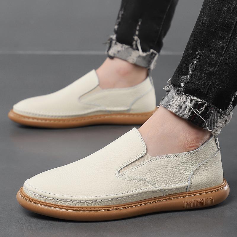 New Shoes for Men Genuine Leather Casual Shoes Flat Skateboard Shoes Comfortable Slip-on Loafers