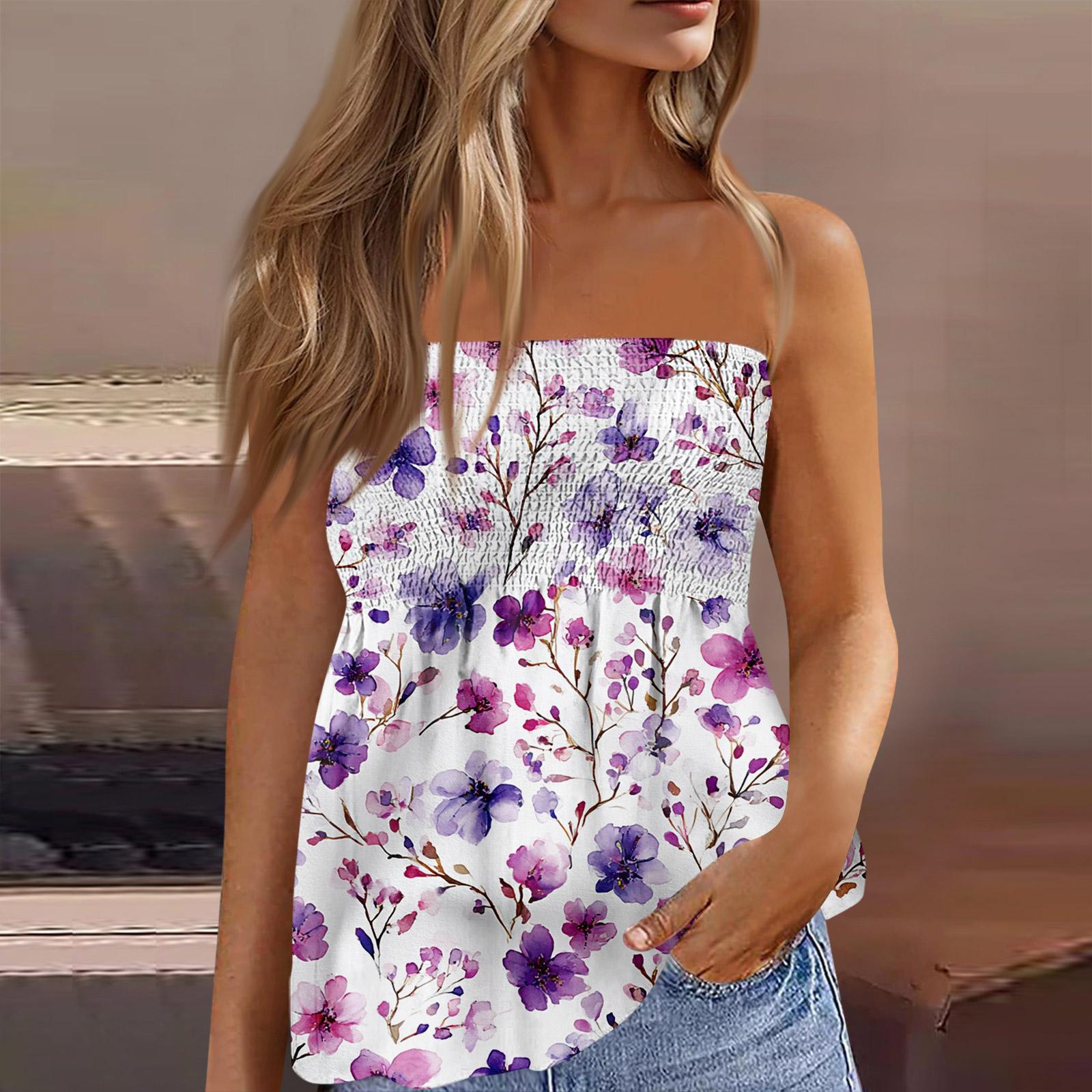 

Women s Fashionable And Sexy Backless Elastic Floral Print Strapless Slimming T-shirt Top XL білий