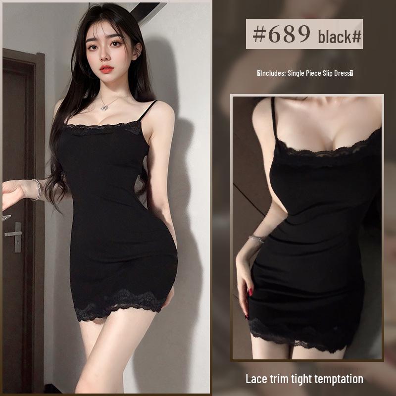 Xianyi Pure Desire Lace Splice Sexy Bodycon Sling Dress - Solid Color Sleepwear 689