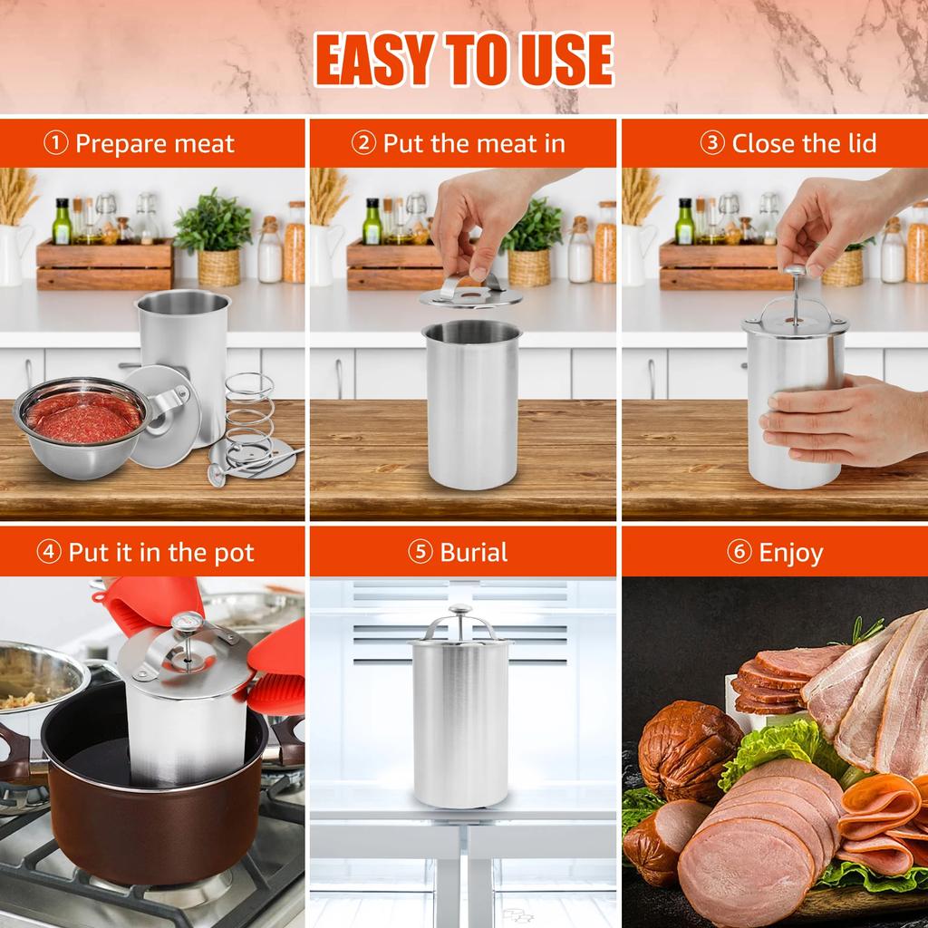 Ham Maker Stainless Steel Meat Press Cooker Deli Meat Press Mold with Thermometer for Pork Poultry Cooking Kitchen Accessories